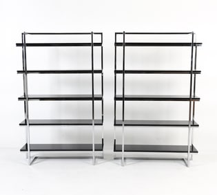 PAIR OF JENSEN LEWIS CHROME & LACQUERED ETAGERES