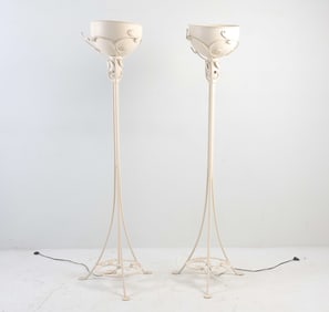 PAIR WROUGHT IRON FLOOR LAMPS C. 1950S