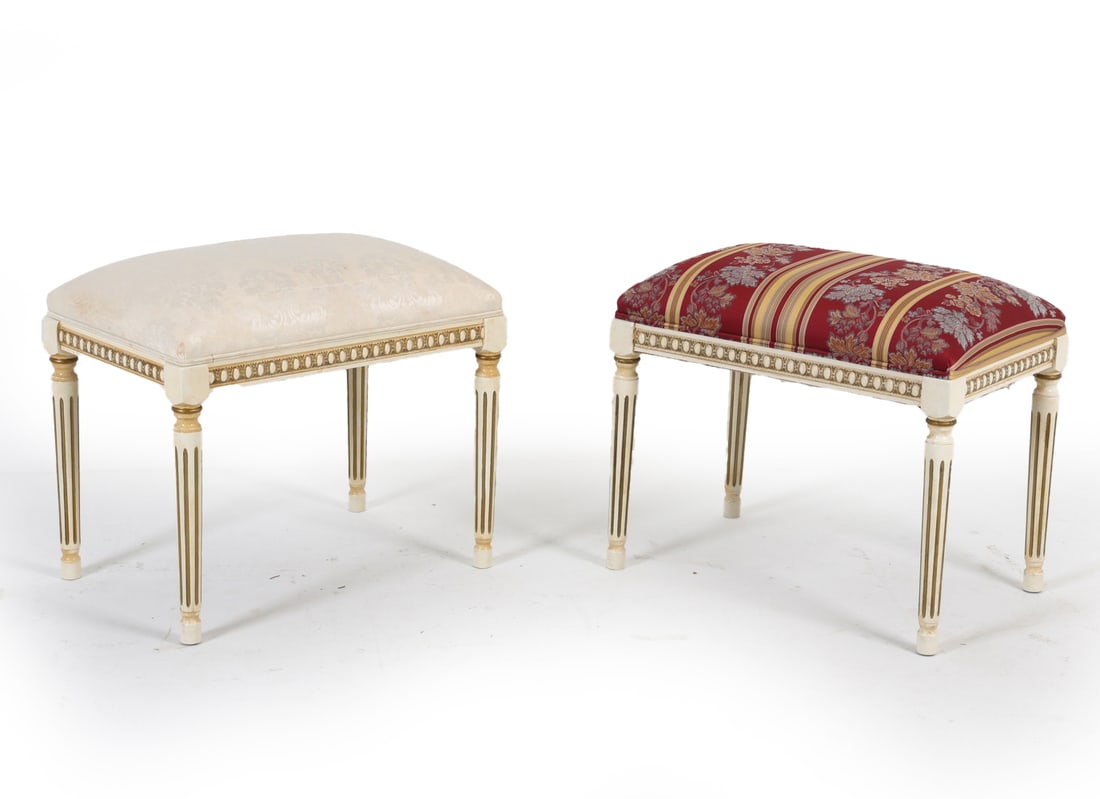 (2) LOUIS XVI STYLE DAMASK OTTOMANS (1 of 14)