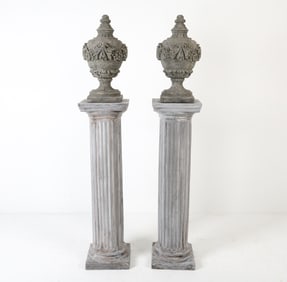 PAIR OF ITALIAN STYLE RESIN COLUMNS & URNS