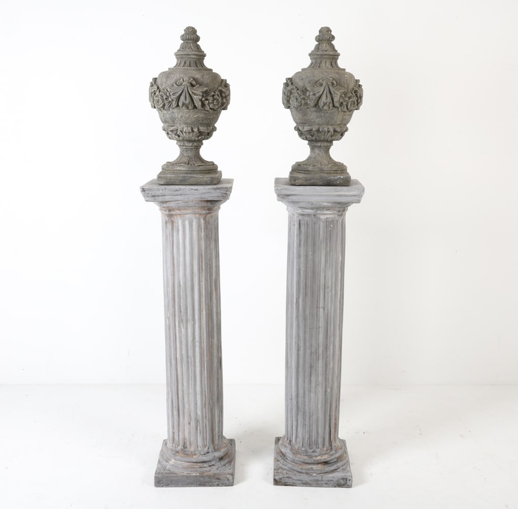 PAIR OF ITALIAN STYLE RESIN COLUMNS & URNS (1 of 13)