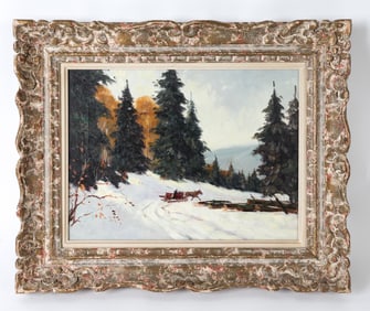 20TH CENTURY SNOW LANDSCAPE PAINTING O/C