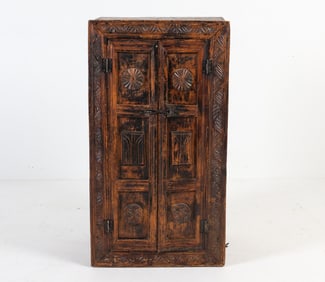ANTIQUE HAND CARVED PINE CABINET