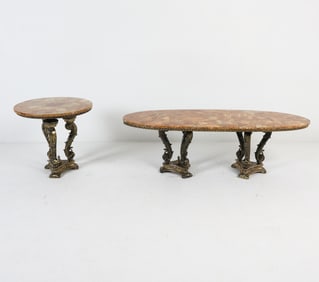 (2) VINTAGE FRENCH STYLE BRASS & ONYX TABLES