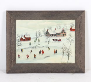 FOLK ART WINTER SCENE O/C 20TH C.