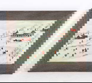 FOLK ART WINTER SCENE O/C 20TH C. (1 of 8)