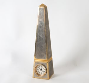 VINTAGE GILT METAL OBELISK CLOCK
