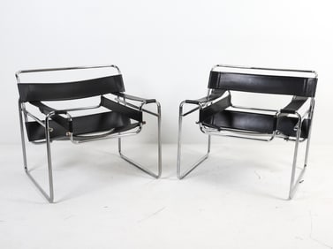 PAIR LEATHER & CHROME CHAIRS IN 'WASSILY' STYLE