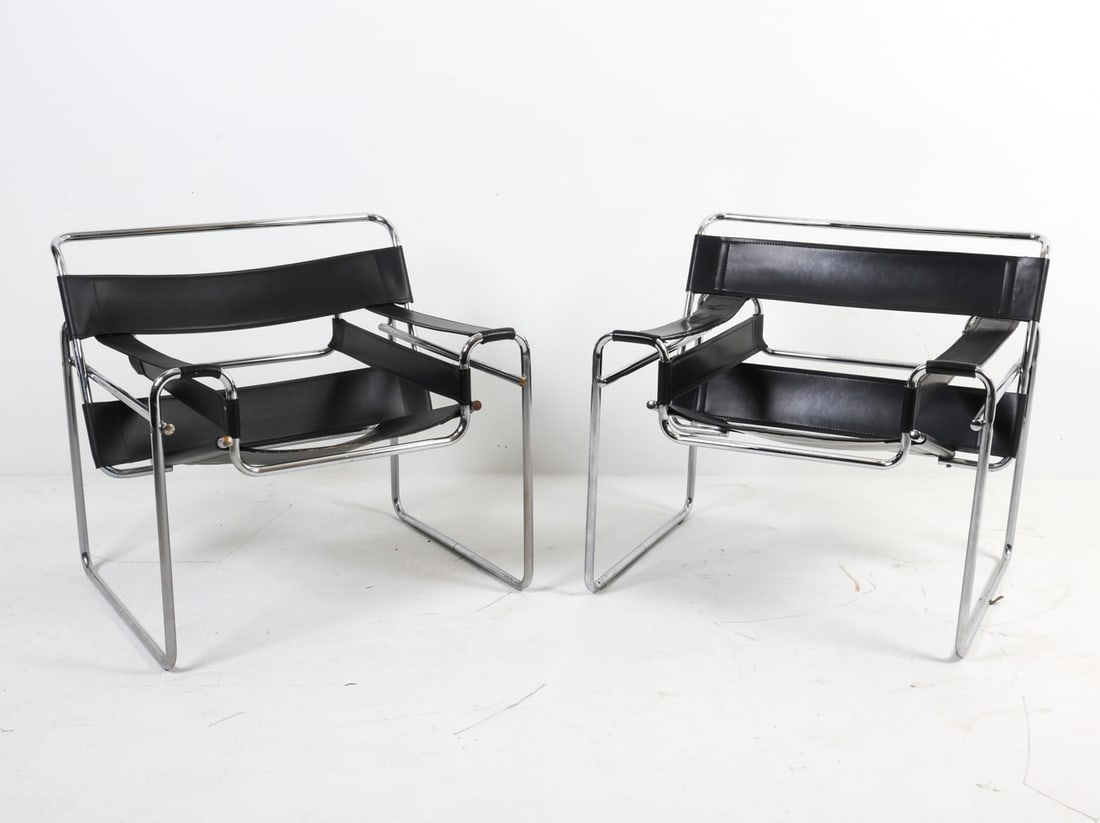 PAIR LEATHER & CHROME CHAIRS IN 'WASSILY' STYLE (1 of 14)