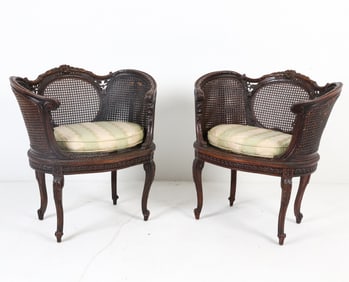 (2) LOUIS XVI STYLE CANED BERGERE CHAIRS