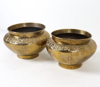 ANTIQUE HAMMERED BRASS URNS