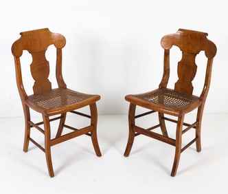 PAIR OF VICTORIAN TIGER MAPLE & CANE SIDE CHAIRS