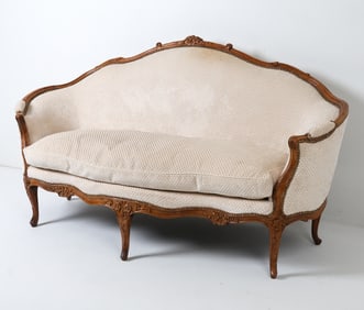 LOUIS XV STYLE WALNUT & DOWN FILLED SETTEE