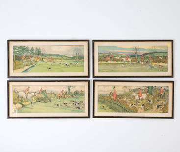 HARRY ELIOTT (FRENCH 1882 - 1959) PRINTS: Dimensions: Frame H 15" x W 32.75". Sight H 10.5" x W 27.75". Condition: Not examined out of frame. Some are crooked in frames. Buckling to paper. Scuffs and scratches to frames. Wear consistent with
