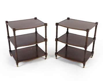 PAIR OF MAHOGANY TIERED SIDE TABLES