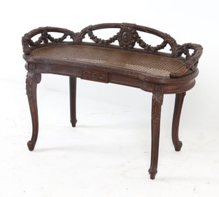 LOUIS XVI STYLE CARVED & CANED WINDOW BENCH