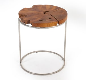 CONTEMPORARY LIVE EDGE WOOD & CHROME SIDE TABLE