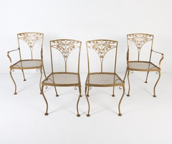 (4) WROUGHT IRON MAPLE LEAF PATIO CHAIRS