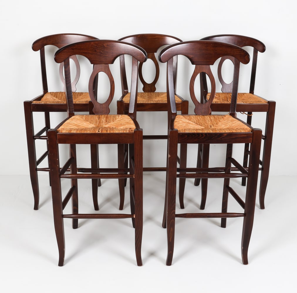 (5) 'NAPOLEON' BEECH & RUSH SEAT COUNTER STOOLS (1 of 11)