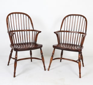 PAIR OF WINDSOR STYLE OAK ARMCHAIRS