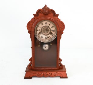 ANTIQUE NEW HAVEN OAK MANTLE CLOCK 19TH C.