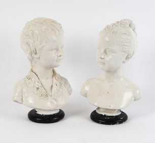 PAIR OF MID-CENTURY FRENCH HOUDON CERAMIC BUSTS
