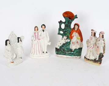 STAFFORDSHIRE FIGURE GROUPING INCL. ANTIQUE