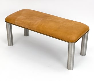 KARL SPRINGER STYLE LEATHER, STEEL, & BRASS BENCH
