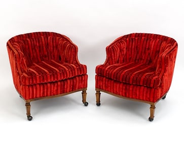 PAIR MID-CENTURY VELVET LOUNGE CHAIRS