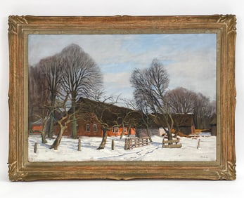 1942 WINTER LANDSCAPE WITH BARN O/C