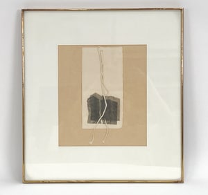 FRAMED ASSEMBLAGE WITH STRING & TAG