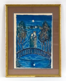COUPLE ON BRIDGE LITHOGRAPH