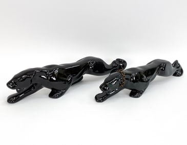 PAIR ROYAL HAEGER STYLE PORCELAIN BLACK PANTHERS