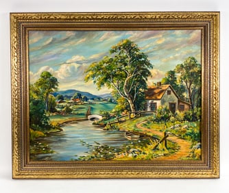 E. BLOIS COTTAGE LANDSCAPE O/C PAINTING
