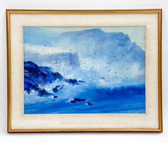 LUNIS CHAO 'CLASHING SURF' GOUACHE PAINTING
