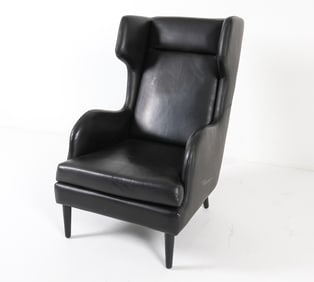 FRITZ HANSEN STYLE LEATHER WING BACK LOUNGE CHAIR