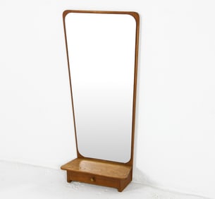 JANSEN SPEJLE DANISH TEAK MIRROR W/ SHELF C. 1960S