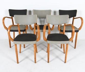(5) DANISH BENT OAK DINING ARMCHAIRS C. 1960S