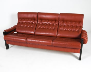 BRAZILIAN STYLE COGNAC LEATHER & BEECH SOFA