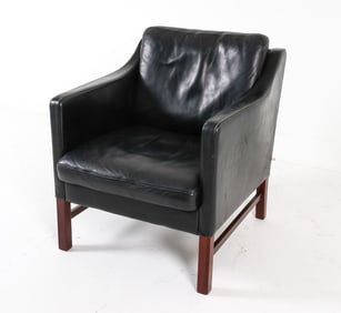 SKIPPERS DANISH BLACK LEATHER LOUNGE CHAIR