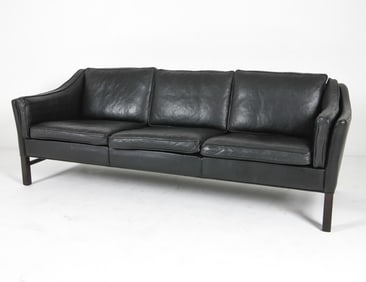 BORGE MOGENSEN STYLE DANISH BLACK LEATHER SOFA