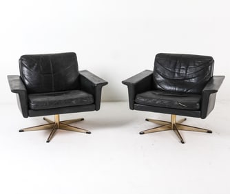 THAMS STYLE DANISH LEATHER SWIVEL CHAIRS 1960S