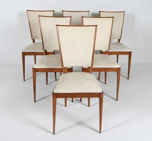 (6) DECO STYLE LEATHER DINING CHAIRS