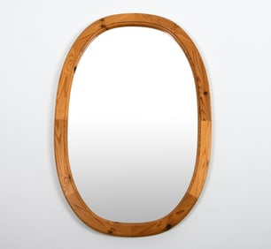 SWEDISH PINE OVAL WALL MIRROR C. 1970S