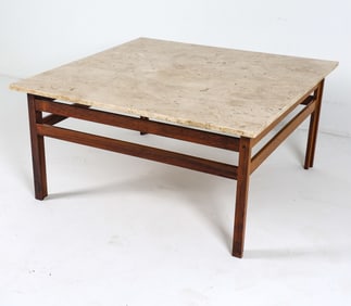MID-CENTURY DANISH ROSEWOOD & MARBLE COFFEE TABLE