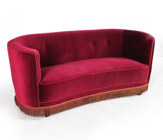 MID-CENTURY DANISH MOHAIR BANANA SOFA C. 1950S