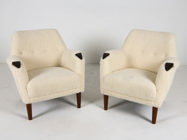 PAIR DANISH SCULPTURAL LAMBSWOOL LOUNGE CHAIRS