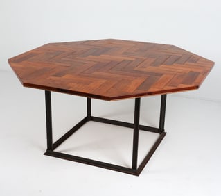 DANISH TEAK & IRON DINING TABLE C. 1970S