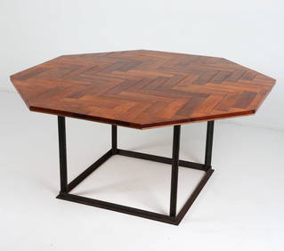DANISH TEAK & IRON DINING TABLE C. 1970S (1 of 15)