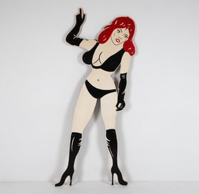 LARGE VINTAGE PAINTED WOODEN BIKINI LADY